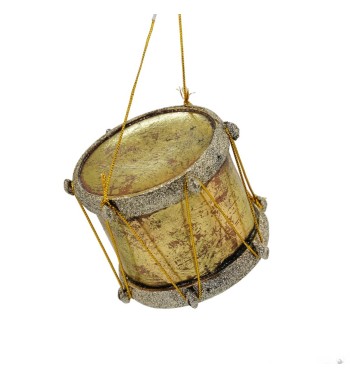 Tamburo Natalizio da Appendere Oro con Glitter Champagne H.8 cm