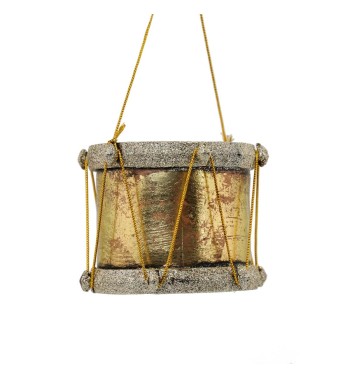 Tamburo Natalizio da Appendere Oro con Glitter Champagne H.8 cm