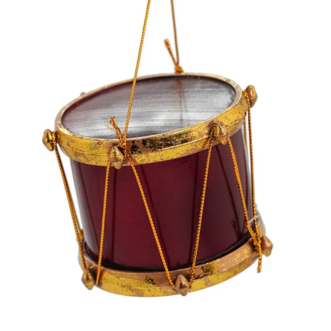 Tamburo Natalizio da Appendere Bordeaux e Oro H.8 cm