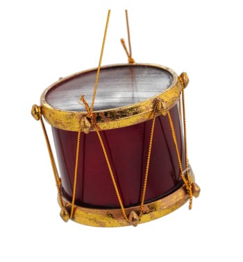 Tamburo Natalizio da Appendere Bordeaux e Oro H.8 cm Tamburo Natalizio da Appendere Bordeaux e Oro H.8 cm