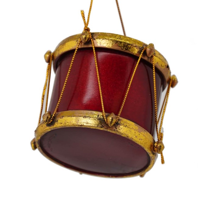 Tamburo Natalizio da Appendere Bordeaux e Oro H.8 cm