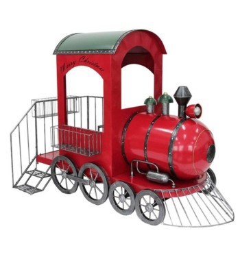 Treno Natalizio in Metallo Rosso 223x130x162 cm