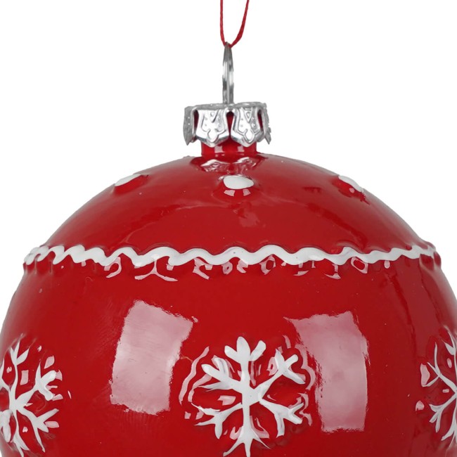 Palla Natalizia Rossa con Fiocchi di Neve Bianchi D.8 cm