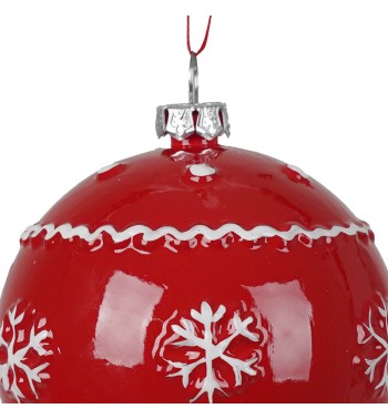 Palla Natalizia Rossa con Fiocchi di Neve Bianchi D.8 cm