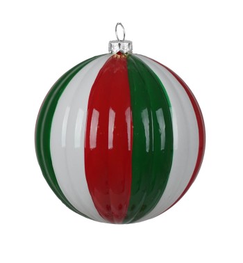 Palla Natalizia a Strisce Rosse, Verdi e Bianche 2 Misure