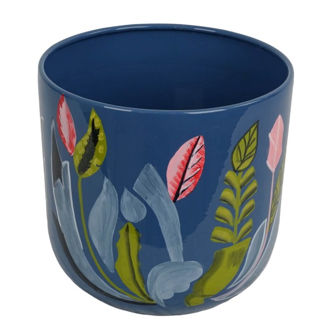 Vaso in Metallo Blu con Motivo Floreale 3 Misure