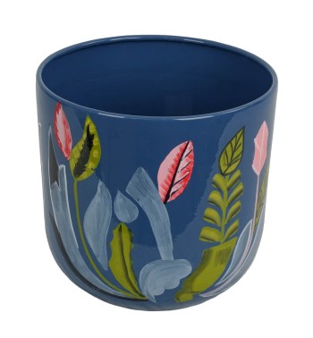 Vaso in Metallo Blu con Motivo Floreale 3 Misure