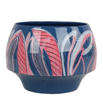 Vaso in Metallo Blu con Motivo Floreale 2 Misure