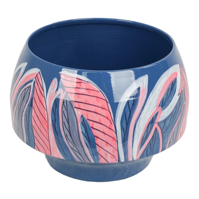 Vaso in Metallo Blu con Motivo Floreale 2 Misure
