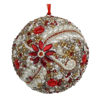 Pallina di Natale con Perline e Strass D.10 cm 2 Colori