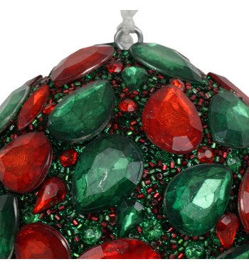Pallina di Natale con Gemme Rosse e Verdi D.10 cm