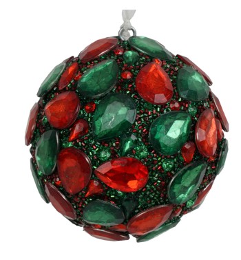 Pallina di Natale con Gemme Rosse e Verdi D.10 cm