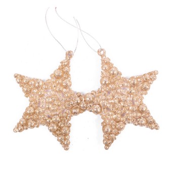 Set 2 Stelle Natalizie con Perline Platino 9 cm