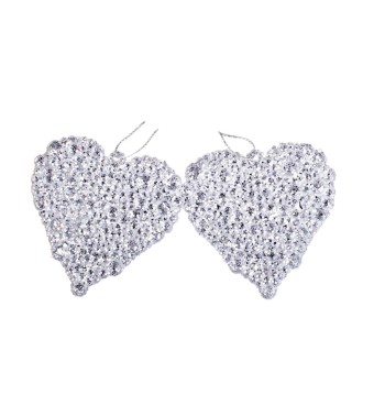 Set 2 Cuori Natalizi con Perline da Appendere 9 cm