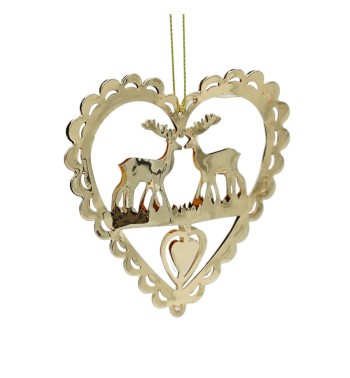 Decoro Natalizio da Appendere Cuore con Renne Oro H.10 cm