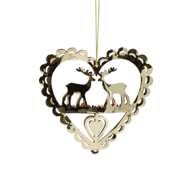 Decoro Natalizio da Appendere Cuore con Renne Oro H.10 cm