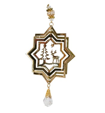 Stella Natalizia in Metallo Oro con Renna e Alberello H.12 cm