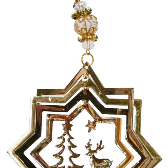 Stella Natalizia in Metallo Oro con Renna e Alberello H.12 cm