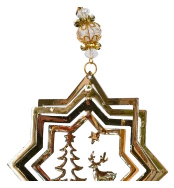 Stella Natalizia in Metallo Oro con Renna e Alberello H.12 cm
