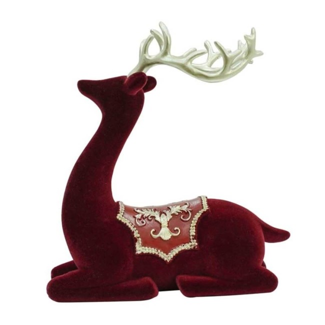 Renna Natalizia Seduta in Velluto Rosso e Corna Dorate H.21 cm