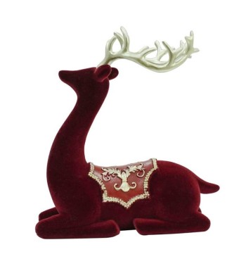 Renna Natalizia Seduta in Velluto Rosso e Corna Dorate H.21 cm