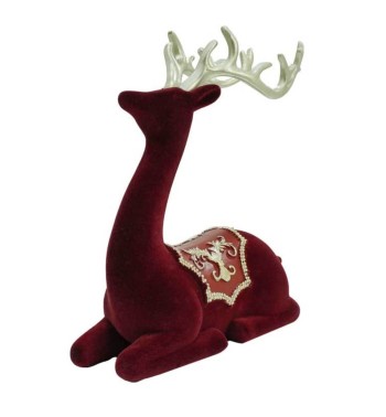 Renna Natalizia Seduta in Velluto Rosso e Corna Dorate H.21 cm