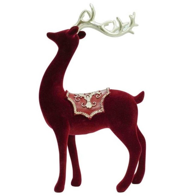 Renna Natalizia in Velluto Rosso con Corna Dorate H.29 cm