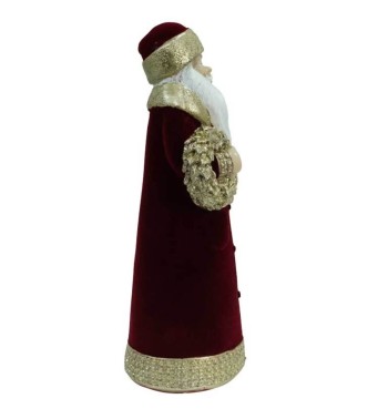Babbo Natale in  Velluto Rosso con Ghirlanda Oro H.25,5 cm