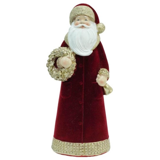 Babbo Natale in  Velluto Rosso con Ghirlanda Oro H.25,5 cm