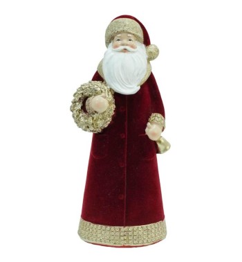 Babbo Natale in  Velluto Rosso con Ghirlanda Oro H.25,5 cm