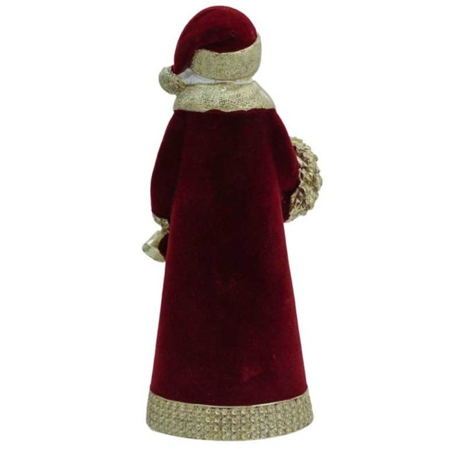 Babbo Natale in  Velluto Rosso con Ghirlanda Oro H.25,5 cm