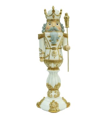 Schiaccianoci Natalizio Bianco e Oro in Resina H.36 cm