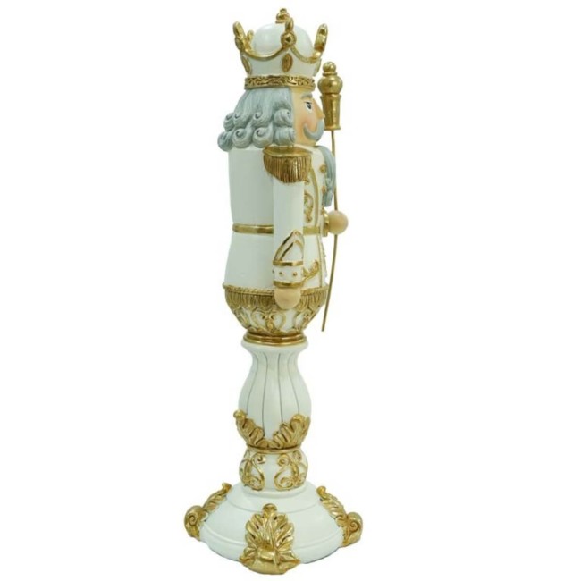 Schiaccianoci Natalizio Bianco e Oro in Resina H.36 cm