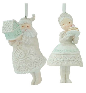 Babbo e Mamma Natale di Marzapane in Resina H.13 cm Set 2 Pz