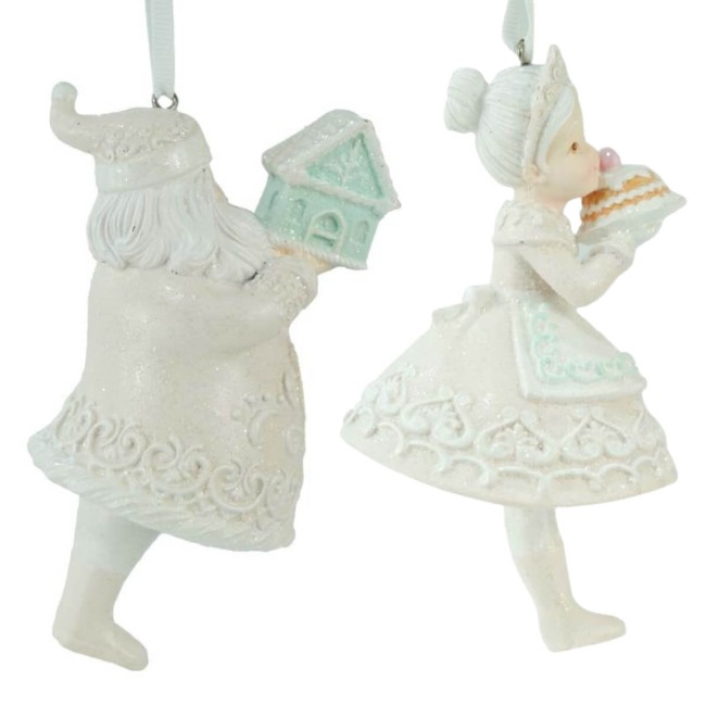 Babbo e Mamma Natale di Marzapane in Resina H.13 cm Set 2 Pz