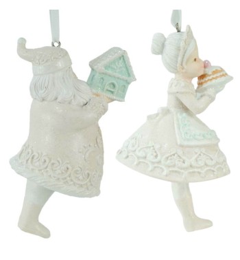 Babbo e Mamma Natale di Marzapane in Resina H.13 cm Set 2 Pz