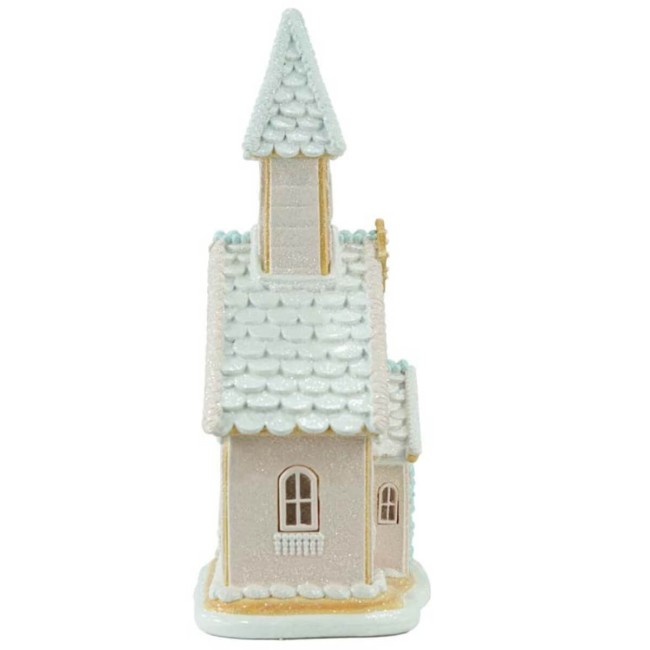 Casetta di Marzapane con Luci Led Rosa in Resina H.38,4 cm