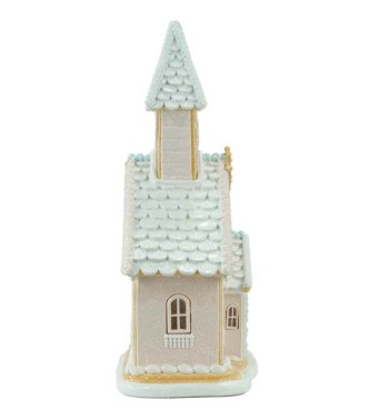 Casetta di Marzapane con Luci Led Rosa in Resina H.38,4 cm