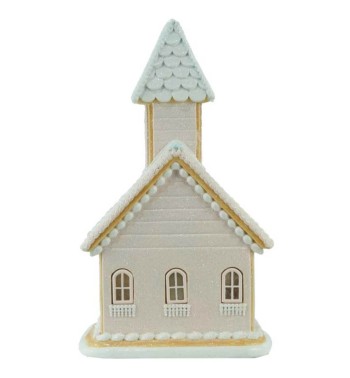 Casetta di Marzapane con Luci Led Rosa in Resina H.38,4 cm