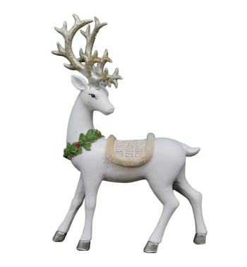 Renna Natalizia Bianca con Ghirlanda Verde H.22,5 cm