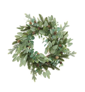 Ghirlanda Natalizia con Foglie Verdi e Pigne D.68 cm