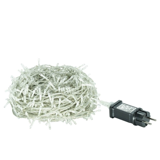 Catena 1300 Luci Led Bianco Freddo Cavo Trasparente Memory Control 65 metri, Uso Esterno