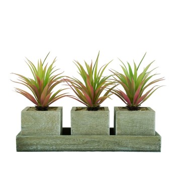 Tre Piantine Verdi Artificiali con Sottovaso H.18 cm
