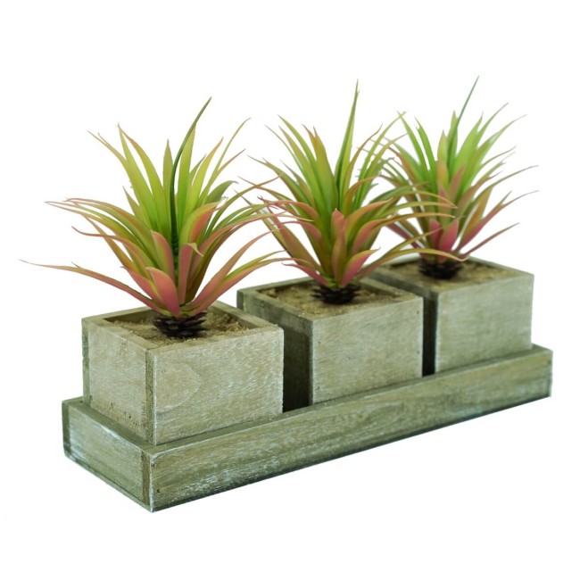 Tre Piantine Verdi Artificiali con Sottovaso H.18 cm