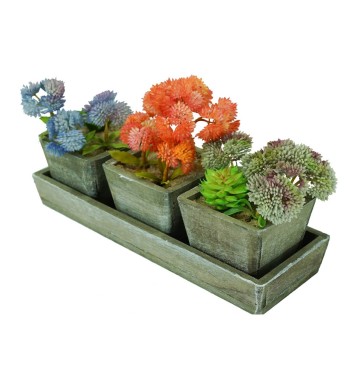 Tre Piantine Colorate Artificiali con Sottovaso H.15 cm