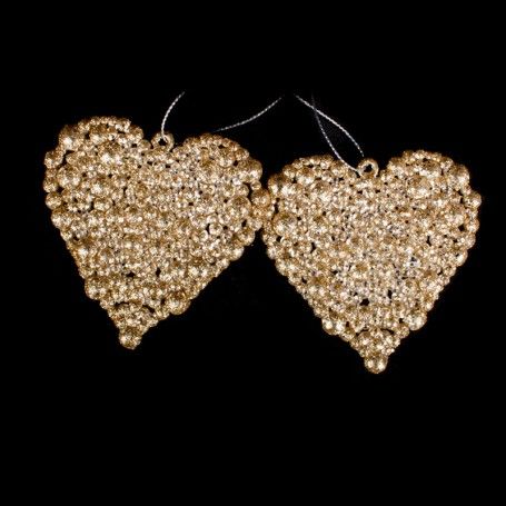 Set 2 Cuori Natalizi con Perline da Appendere 9 cm