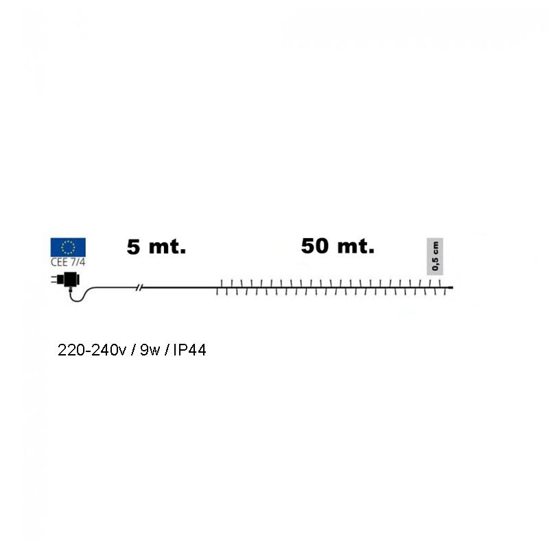 Catena con 1000 Luci Led Bianco Freddo con Cavo Verde, 50 metri + 5, Uso Esterno