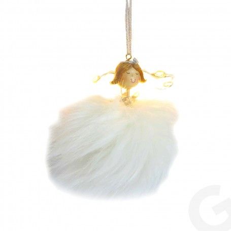 Angelo da Appendere con Piume e Luci Led H.9 cm